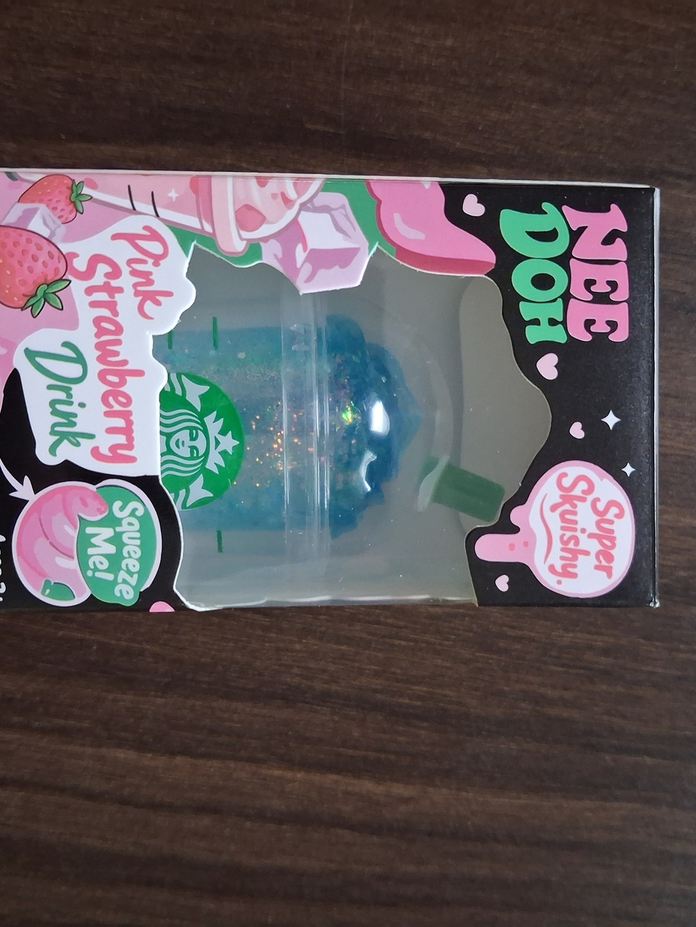 Pink Strawberry Drink Super Squishy Stress Toy - Blue Glitter